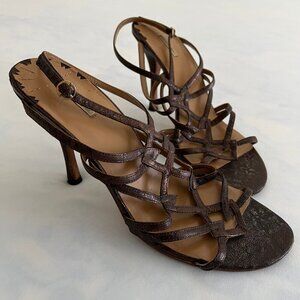 Max Studio Strapy Brown Snake Skin Open Toe Heels